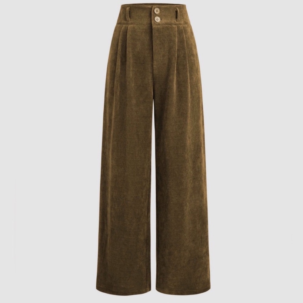 CIDER Office Siren Corduroy High Waist Pleated Wide Leg Trouser NWT Size Medium